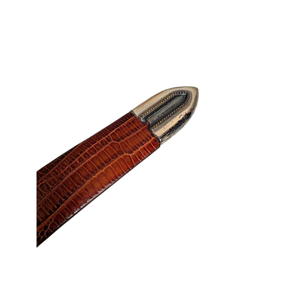 Johnston Murphy Leather Belt 34 Brown Embossed Croc Western Silver - Picture 5 of 6